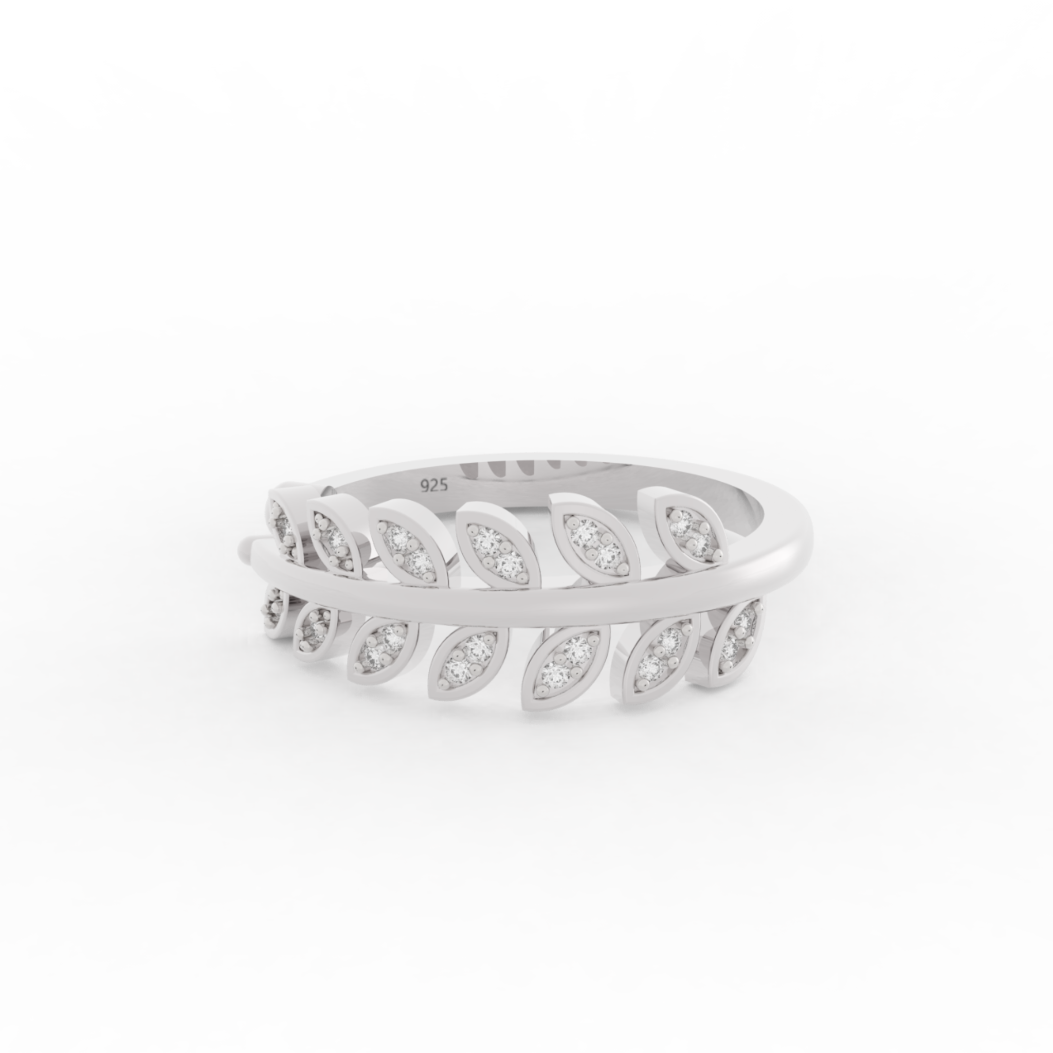 Desiring Leaf Pattern Open Ring – Hallmarked 925 Sterling Silver White Gold Plated | Elegant & Timeless Jewelry
